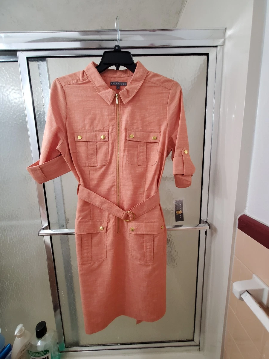 NWT Sharagano New York Beautiful Shirt Dress Sz 16 Short Sleeves