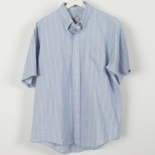 Vintage Arrow Dover Men's 17.5 XL Striped Short Sleeve Button Made In USA Blue