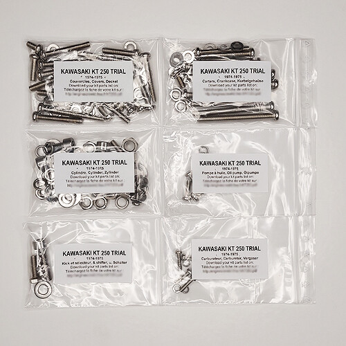Kit vis PHILLIPS inox moteur complet KAWASAKI KT 250 1975-1976 pour moto trial ancienne