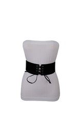 Women Black Color Faux Suede Leather Elastic Waistband Wide Corset Belt Size S M