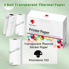 3 Rolls Thermal Paper Sticker Self-adhesive 50mm*3.5m for Phomemo T02 Printer