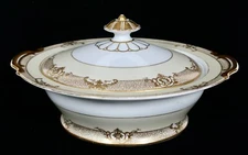 RARE! NORITAKE CHERAMY GOLD ENCRUSTED ROUND COVERED VEGETABLE SERVING BOWL