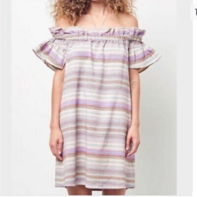 Anthropologie Corey Lynn Calter Dion Off The Shoulder Ruffle Stripe Dress Sz M