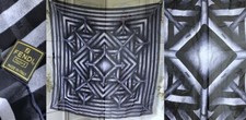 VTG AUTH FENDI FOULARD ALL SILK SCARF ITALY NAVY BLUE WHITE OP-ART GEOMETRIC EUC