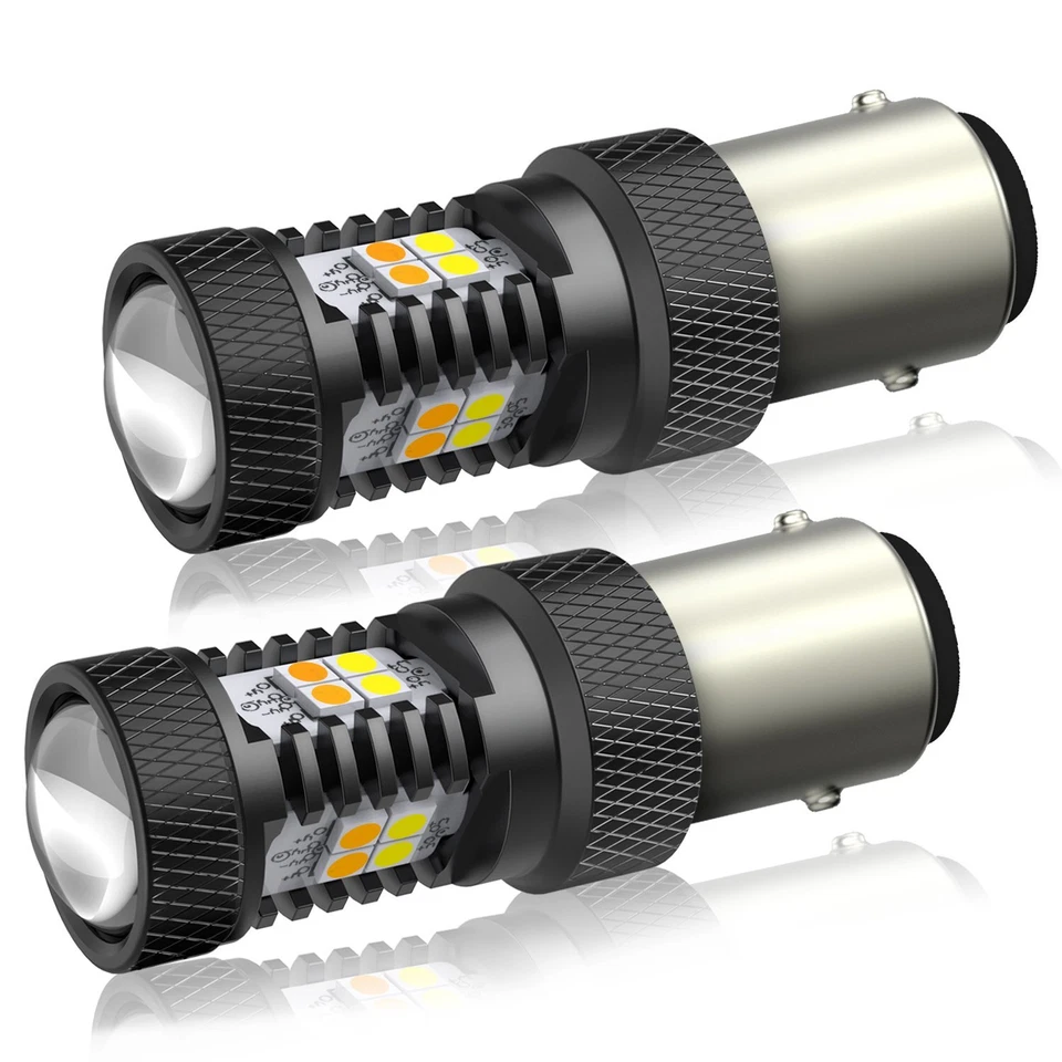 2X 1157 2357 Switchback LED luces de señal de giro bombillas ámbar/blanco con proyector Foto 2 de 4