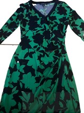 American Living Green Navy Floral Dress Sleeves Size 8