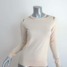 Oscar de la Renta Tulle Insert Cutout Sweater Ivory Wool Size Small