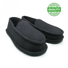 Men's Corduroy House Shoes - Moccasin Slip On - Black