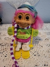 Vintage Born to Ski Troll Doll Winter Scarf Skiing Outfit HTF Russ 5 Pink Hair