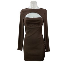 Princess Polly Brown Long Sleeve Ribbed Knit Square Neck Mini Bodycon Dress 6