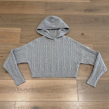 ALO YOGA Athletic Heather Grey Cable Knit Winter Bliss Pullover Hoodie Size S