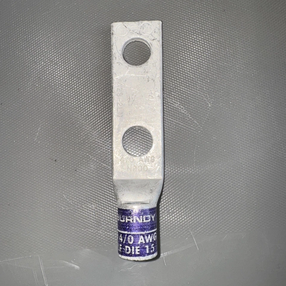 Burndy YA282LN,Compression Cable Lug, 4/0 Cu 2-Hole Long 1/2, 1 PC **Box Of 10* - Image 3 of 3
