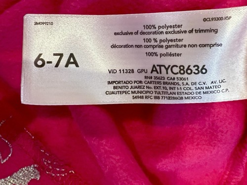 Carter's Girl Silver Unicorn Ruffle Fleece Long Sleeve Nightgown Hot Pink 6/7 - Picture 9 of 10