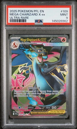 2025 POKEMON PFL EN-PHANTASMAL FLAMES ULTRA RARE #109 MEGA CHARIZARD X EX PSA 9