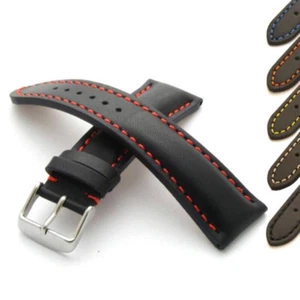 Bracelet de montre en cuir de veau véritable épais rembourré boucle en acier inoxydable