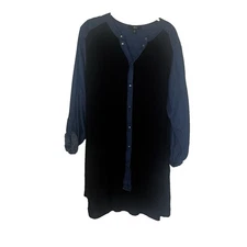 Ellos Mixed Material Blue Jean Arms And Shoulders Cotton Tunic Top Sz L Comfort