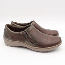 Clarks Cora Giny Womens Size 7W Wide Width Brown Leather Zip Up Slip On Shoes