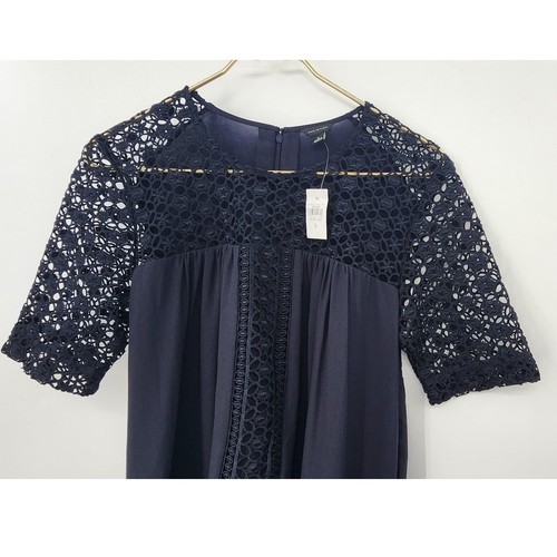New NWT Ann Taylor 387093 Lacy Mixed Media Top Small Blue Office Casual - Picture 4 of 11