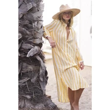 XACUS  DONNA-NWT-Cotton Chemisier Dress Pear/White Striped Sz:40 RET$415 UNICORN