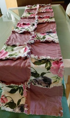 Mauve and Floral Rag Quilt Table Runner 73'' Long 14'' Wide (Handmade)