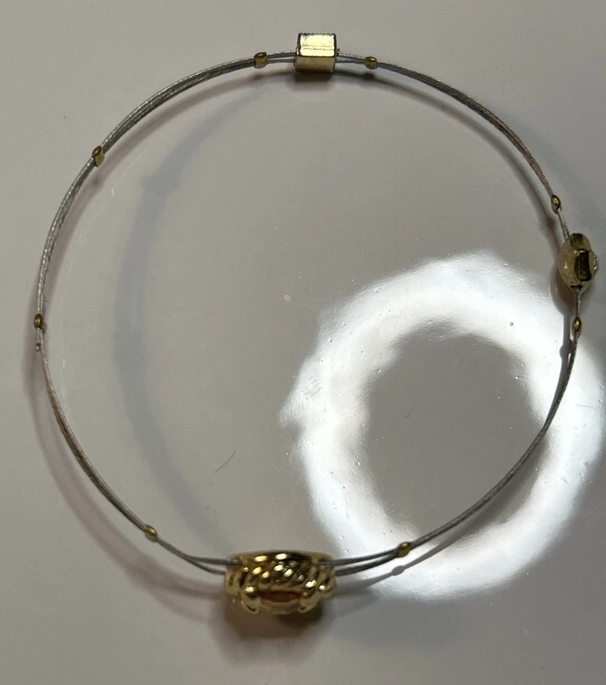 CINCO Pulseras Brazalete Cable Acero Inoxidable, Dos Tonos, Piedras Vidrio 2.75”, Italia Foto 2 de 3