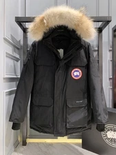 Super discount Canada Goose black down expedition hooded parka in men's sizes