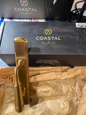 brass door handle with lock and back plate. New, superior standard
