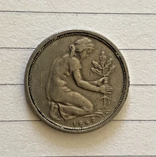 1949 Germany 50 J Bank Deutscher Länder Pfennig Rare Die Error Coin