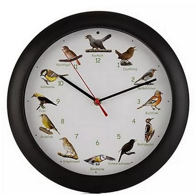 Vogelstimmen-Wanduhr mit 12 authentischen Vogelgesängen heimischer Vögel! Black