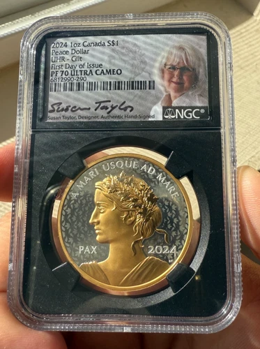2024 $1 CANADA 1OZ SILVER PEACE DOLLAR GILT NGC PF70 UCAM ULTRA HIGH RELIEF