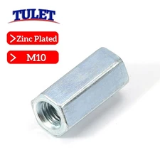 M10-1.50 Long Rod Connector Hex Coupling Nuts with Zinc Plated DIN 6334 Metric
