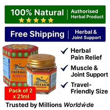 Tiger Balm Red Ointment 21ml x 2 Pack | Strong Herbal Pain Relief | Free Ship