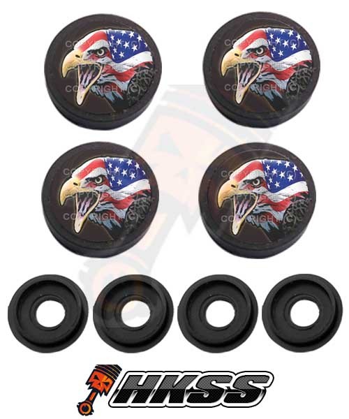 4 Black Custom License Plate Frame Tag Screw Cap Covers USA FLAG