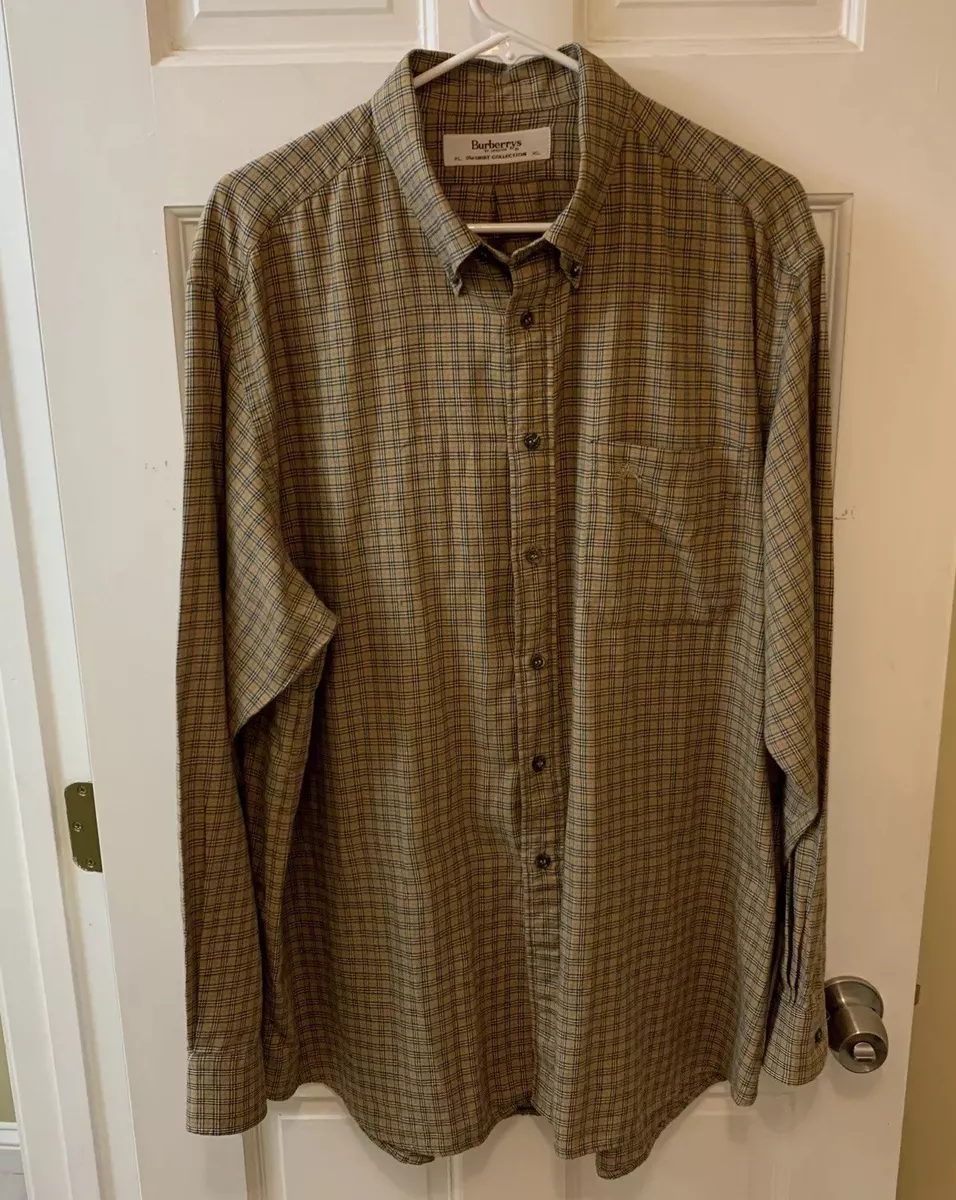 Vintage 90s Burberry London Nova Check Men XL Button Down Up Shirt Long Sleeve