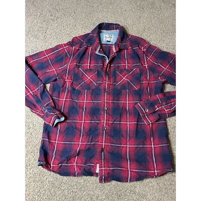 Women s Medium Flag & Anthem Red and Blue Plaid Long Sleeve Button-Up Shirt