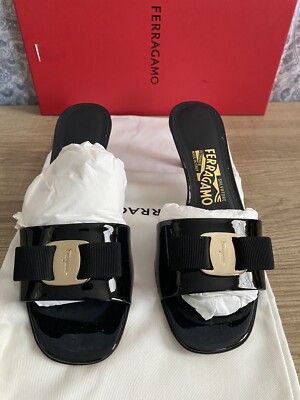 New Salvatore Ferragamo Women's Glo Sandals 55 Shoes Size 7 Black