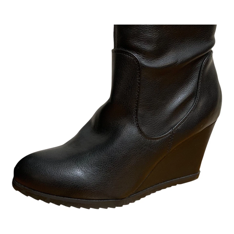Botas para mujer Lane Bryant sobre la rodilla negras cremallera tacón de cuña plus 10W caprichoso punk Foto 3 de 4