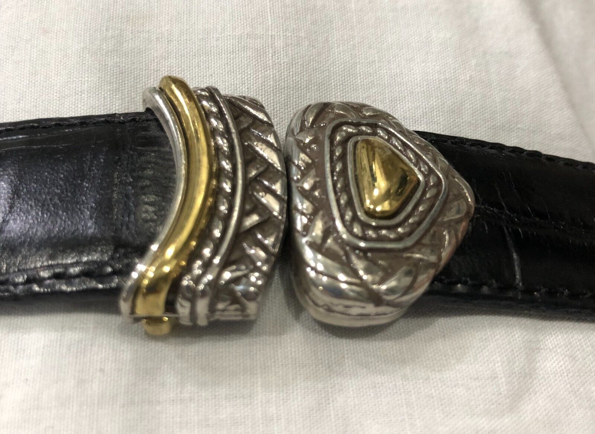 Brighton Reversible Croc Embossed Black Brown Leather Belt 