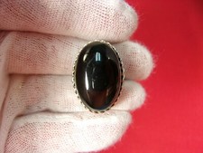 VERY LARGE OVAL BLACK ONYX CABOCHON IN LADIES STERLING SILVER SOUTHWESTERN RING