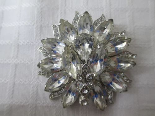 Vintage Eisenberg Brooch pin silver clear glass