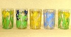 Vintage 1940's Set of 5 Kraft SWANKY SWIGS Floral Juice Glasses, 4 oz. — photo 2