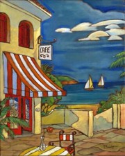 Ceramic Backsplash Tile Mural Street Scene Landscape - Portofino Cafe