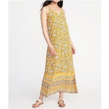 Old Navy Yellow Floral Criss Cross Adjustable Sleeveless V-Neck Maxi Dress