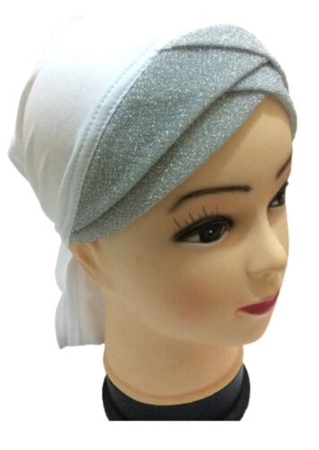 Ladies NEW Glitter Shimmer Bonnet Caps Hijab Under scarf Ninja Cap HEADBAND UK - Afbeelding 1 van 21