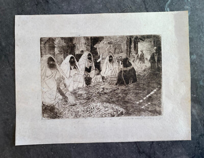 James Mallory Willson American etching 1900 11@8 Inches Oriental Grouping