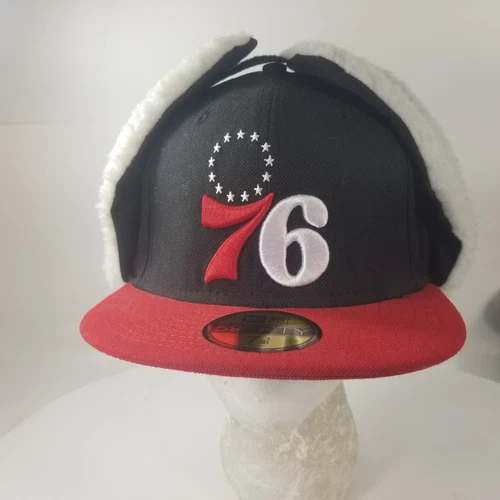 76ers New Era Hardwood Classic Fitted hat Wool Ear Flaps Trapper Winter 7 3/8