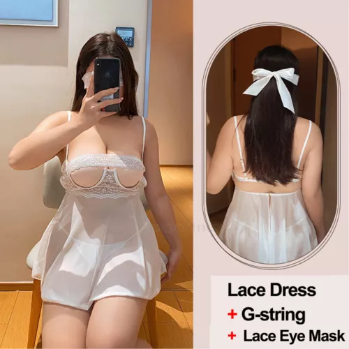 Dessous-Speghetti-Nachtwäsche-Sexy-Damen-Schlafanzug-Spitze-Babydoll-Nachtwäsche M-2XL - Bild 59 von 65