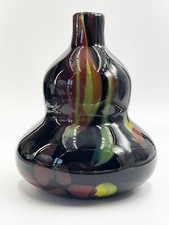Vintage Art Glass Vase Handblown Multi Color Layered Black