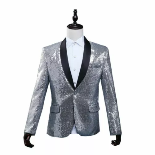 Mens Glitter Sequins Fashion Dress Blazer Suit Shiny Jacket Tuxedo Wedding Dance - Picture 10 of 21