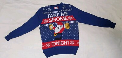NEW VTG Hybrid Apparel Men's Take Me Gnome Tonight Ugly Christmas Sweater Size L